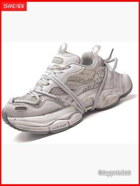 Chunky Platform Sneakers Leather Mesh 2.7 Inch Height Unisex Streetwear